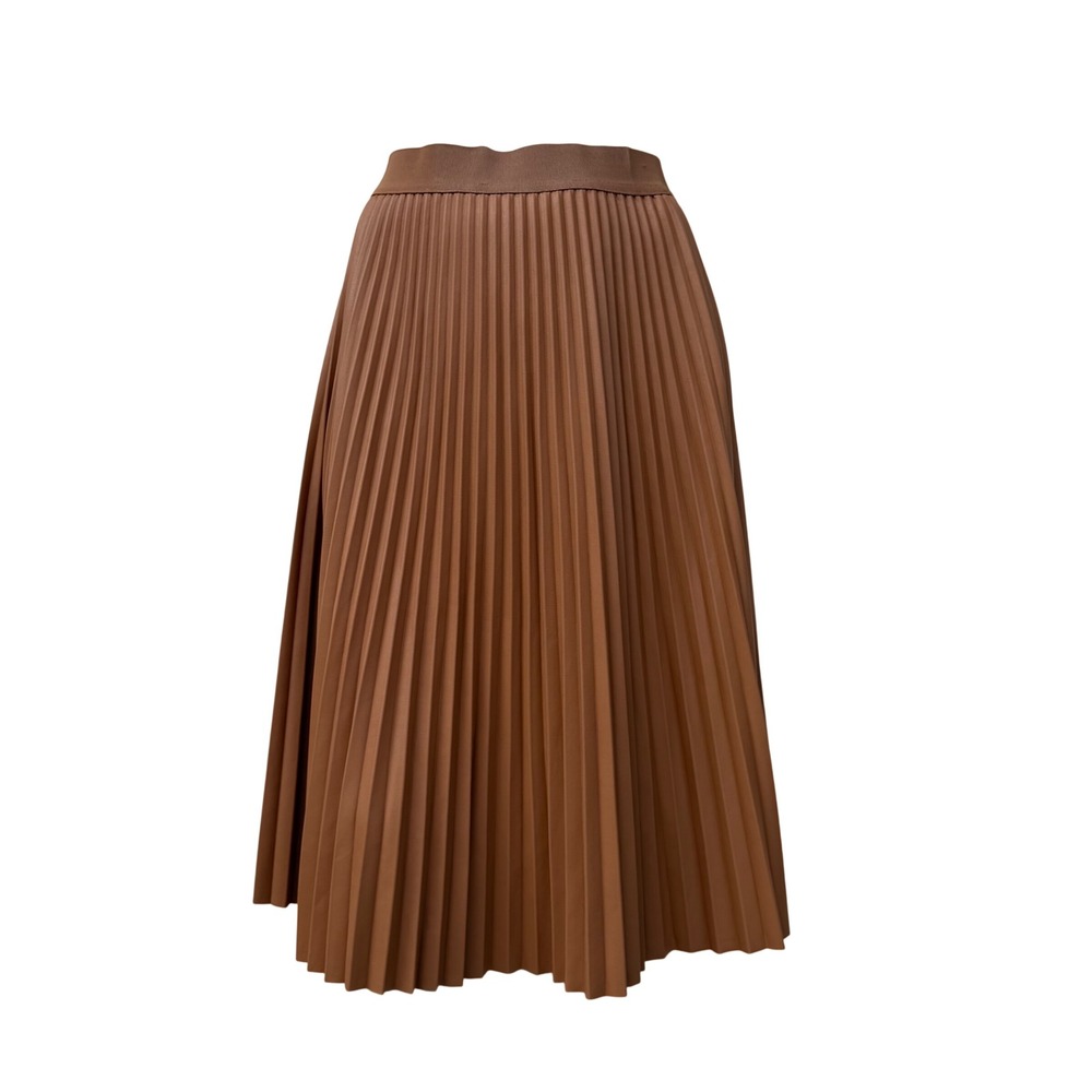Joe Fresh Pleated Midi Skirt Tan Faux Leather Balletcore Light Academia Small